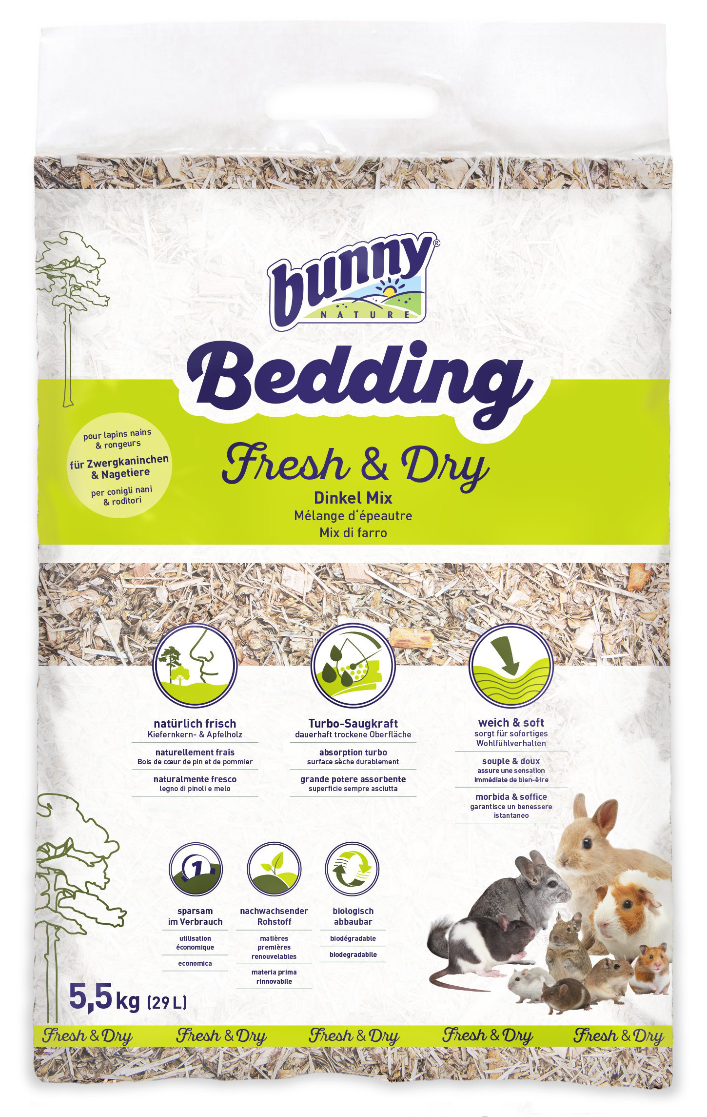 BunnyNature - Liti&egrave;re naturelle m&eacute;lange &eacute;peautre Bedding Fresh & Dry - 29 l Image num&eacute;ro 1
