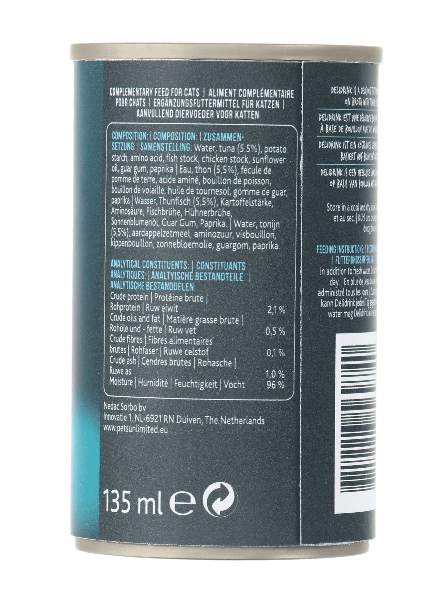 Pets Unlimited - Bo&icirc;te Delidrink Bouillon au Thon pour Chat - 135ml Image num&eacute;ro 4