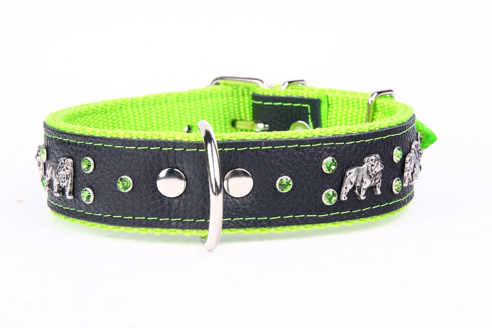 Yogipet - Collier Bulldog Cuir Crystal pour Chien Vert -T65 48/58cm Image num&eacute;ro 4