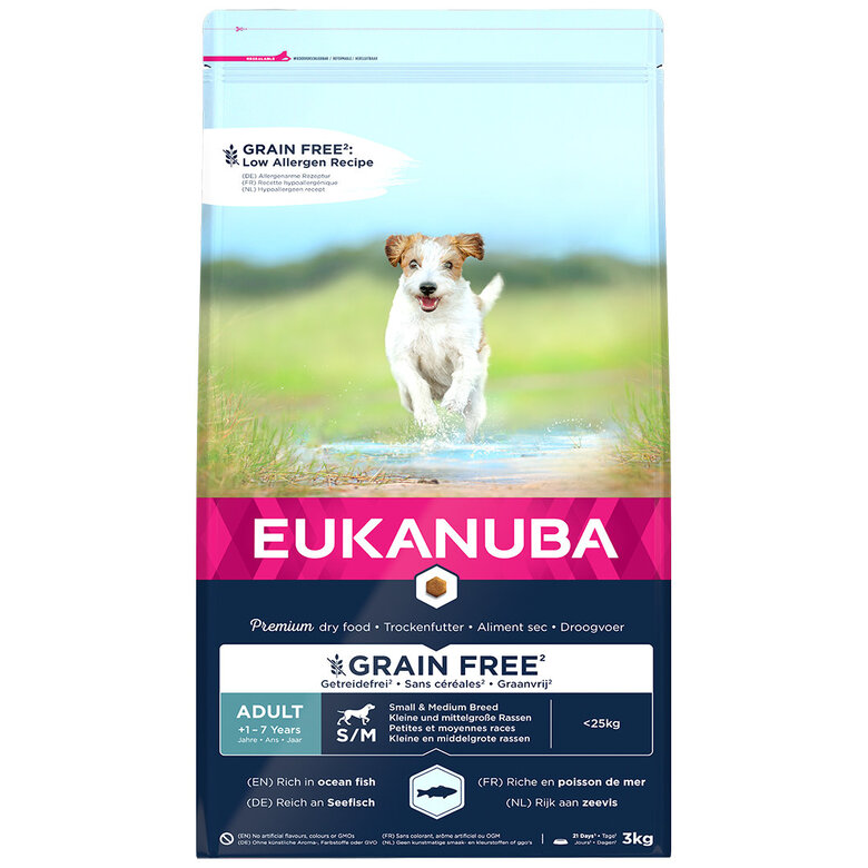 Eukanuba -  Croquettes Chien Adulte Sans Céréales Petites et Moyennes Races Riche en Poissons - 3kg Image numéro 1 Eukanuba -  Croquettes Chien Adulte Sans Céréales Petites et Moyennes Races Riche en Poissons - 3kg Image numéro 1