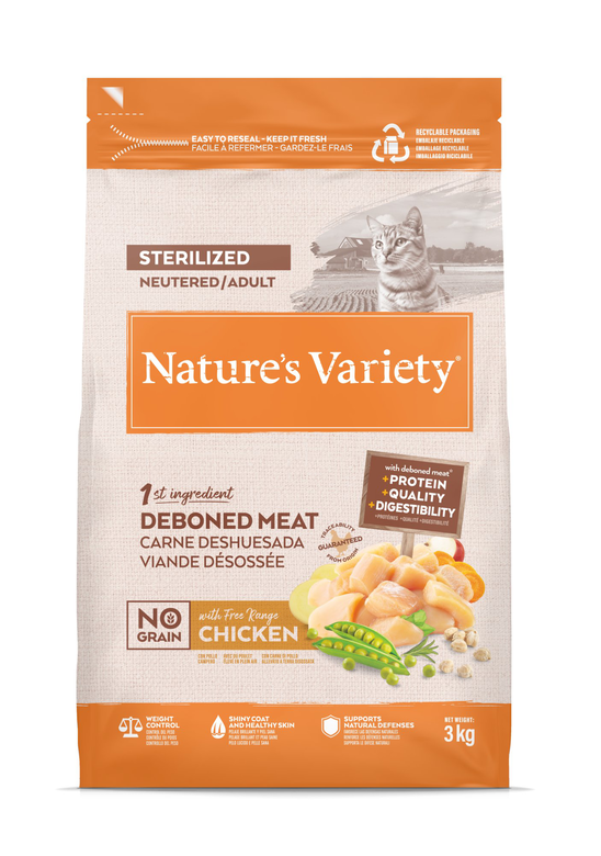 Nature's Variety - Croquettes Stérilisé No Grain Au Poulet Pour Chats - 3kg Image numéro 2 Nature's Variety - Croquettes Stérilisé No Grain Au Poulet Pour Chats - 3kg Image numéro 2