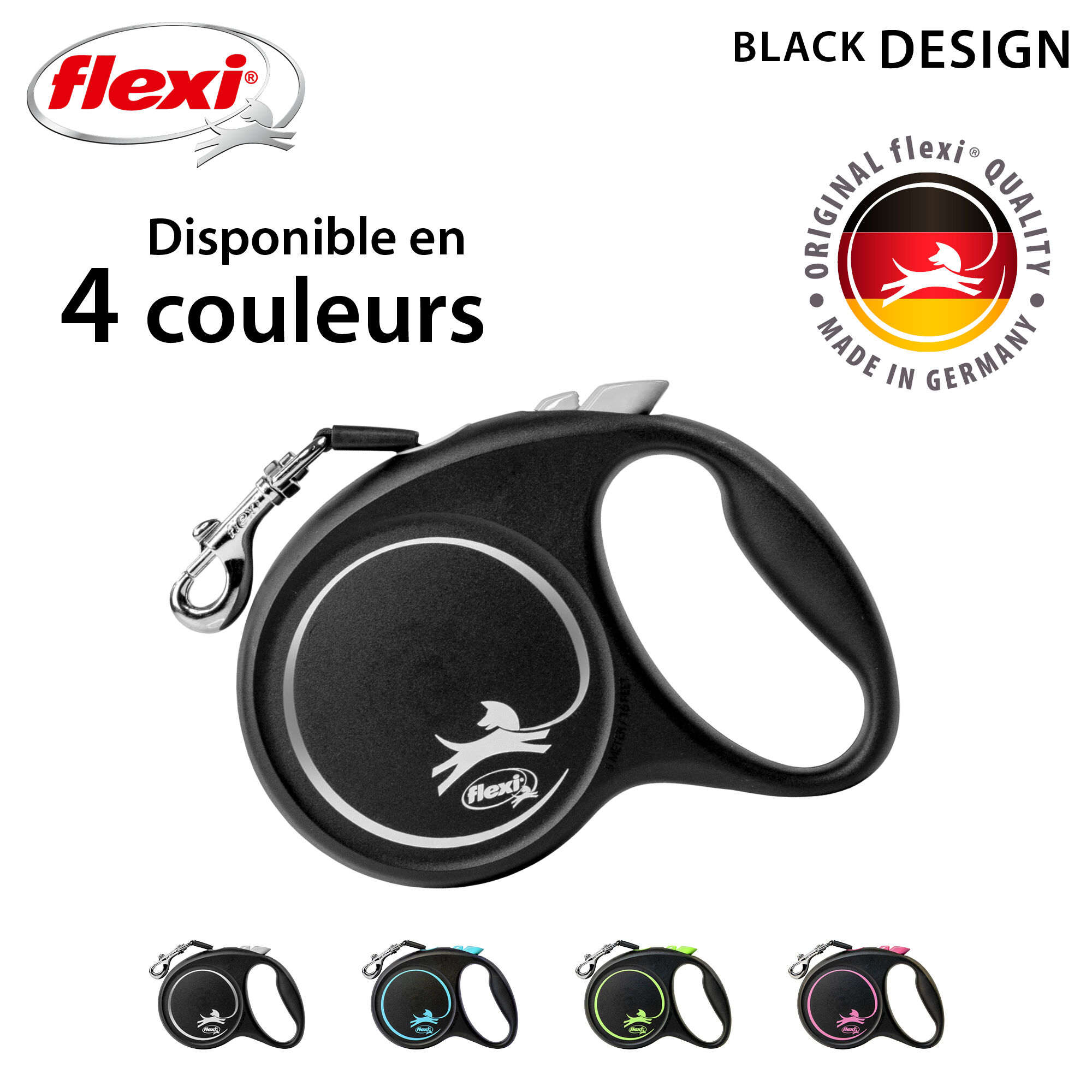 Flexi - Laisse &agrave; Enrouleur Black Design M Sangle - 5m Noir/Argent Image num&eacute;ro 6