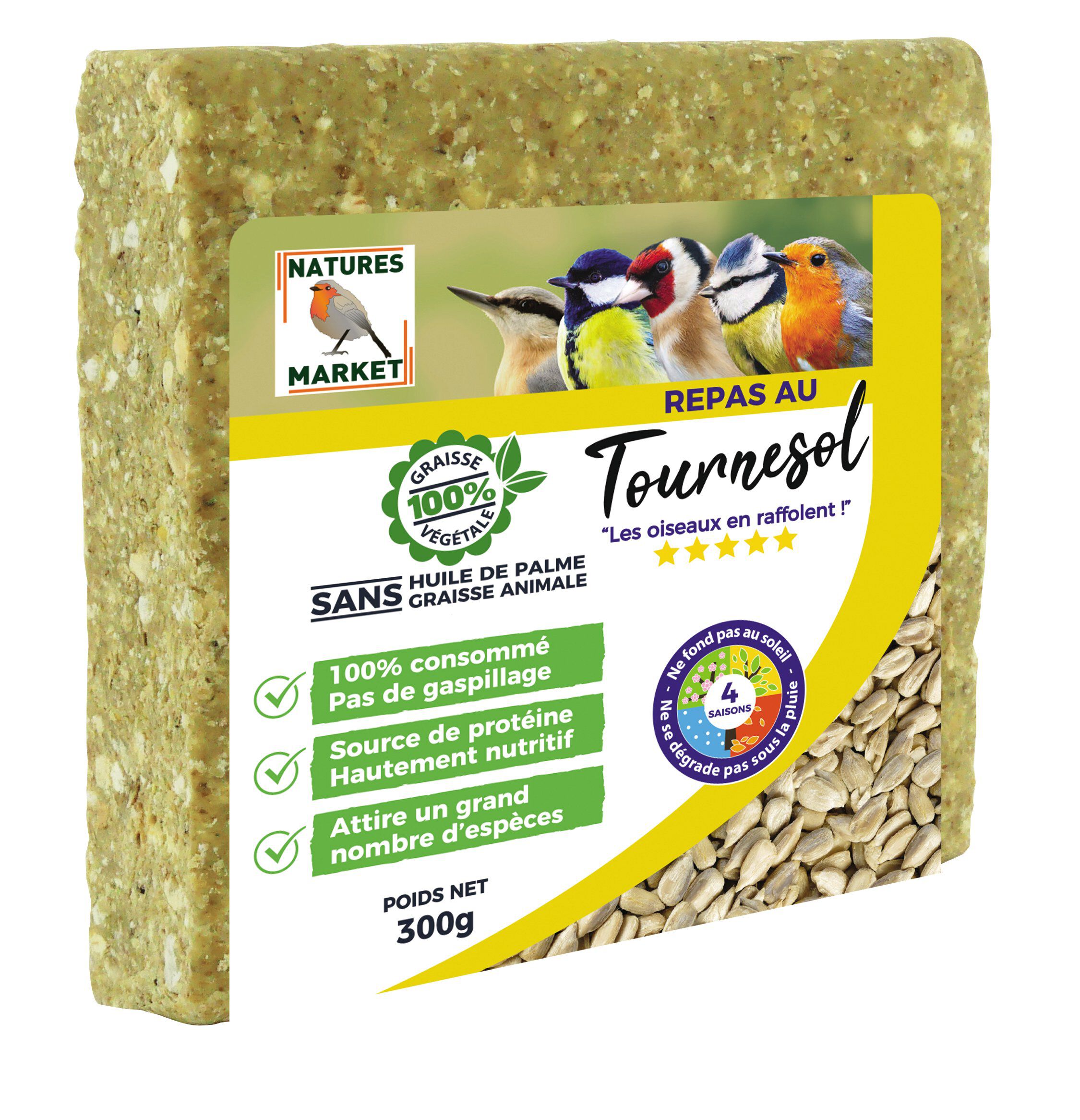 Natures Market - Graisse V&eacute;g&eacute;tale aux Tournesols pour Oiseaux des Jardins - 300g Image num&eacute;ro 1