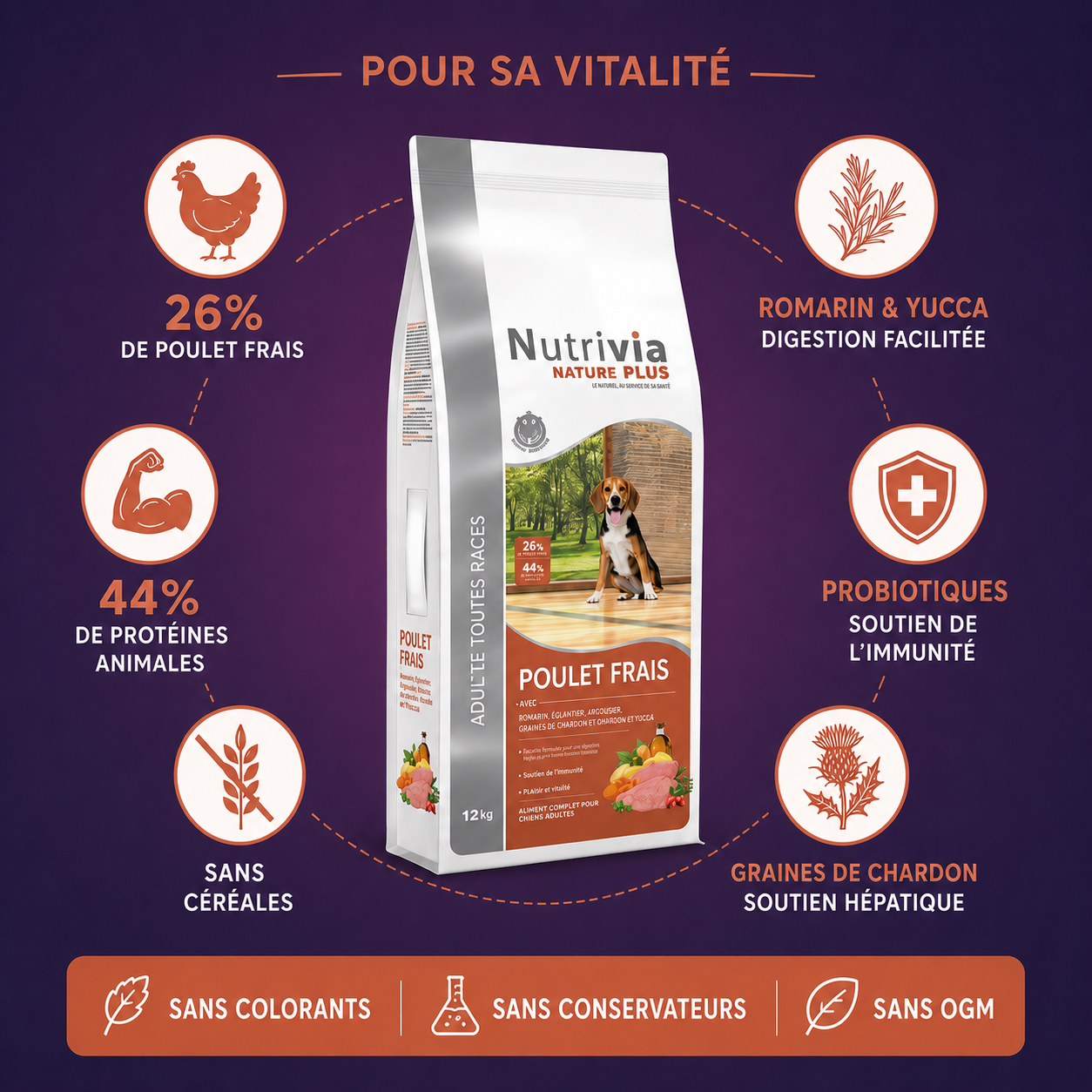 Nutrivia Nature Plus - Croquettes Naturelles au Poulet Frais pour Chien de Toutes Races - 12Kg Image num&eacute;ro 3
