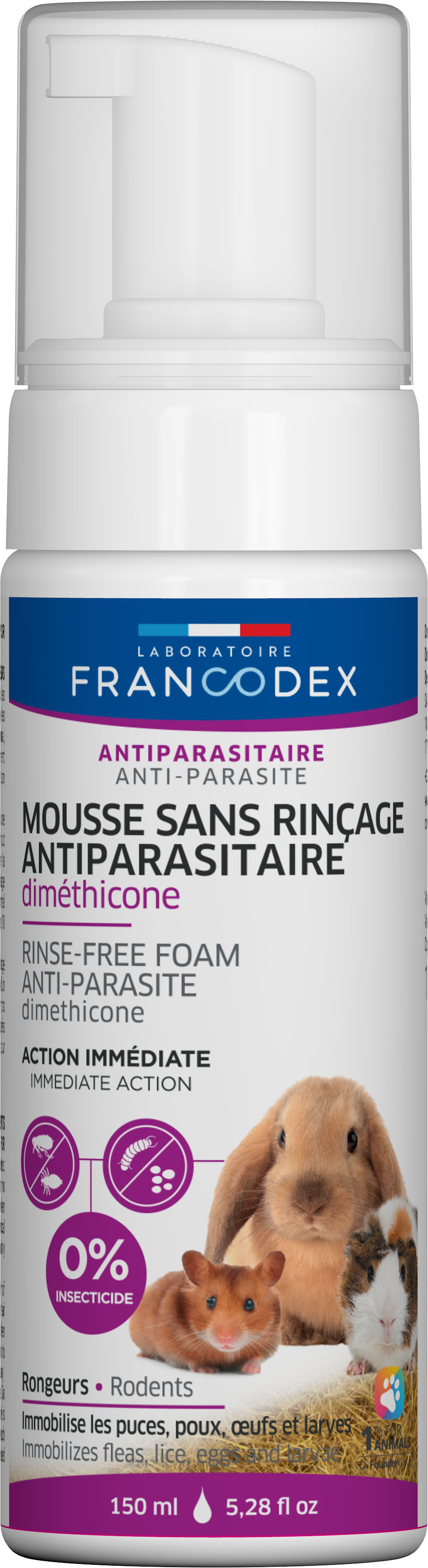Francodex - Shampoing Mousse Antiparasitaire Dim&eacute;thicone pour Rongeurs - 150ml Image num&eacute;ro 1