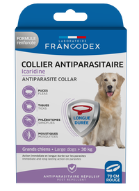 Francodex - Collier Antiparasitaire Icardine pour Grands Chiens - Rouge