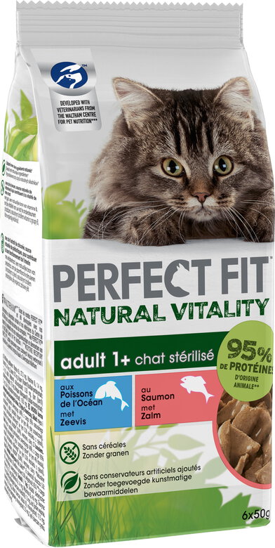 Perfect Fit - Sachets Fraîcheur Natural Vitality au Saumon et Poissons de l' Océan pour Chat Stérilisé - 6x50g Image numéro 1 Perfect Fit - Sachets Fraîcheur Natural Vitality au Saumon et Poissons de l' Océan pour Chat Stérilisé - 6x50g Image numéro 1