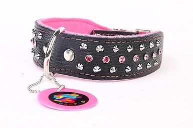 Yogipet - Collier Cuir Crystal Clouté pour Chien - Rose