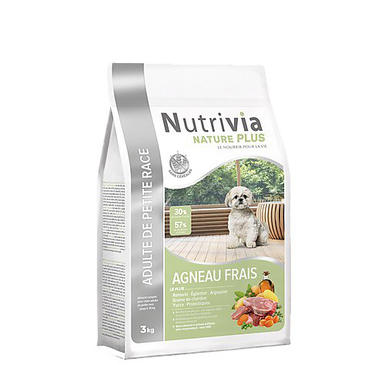 Nutrivia Nature Plus - Croquettes Naturelles à l'Agneau Frais pour Chien de Petite Race - 3Kg