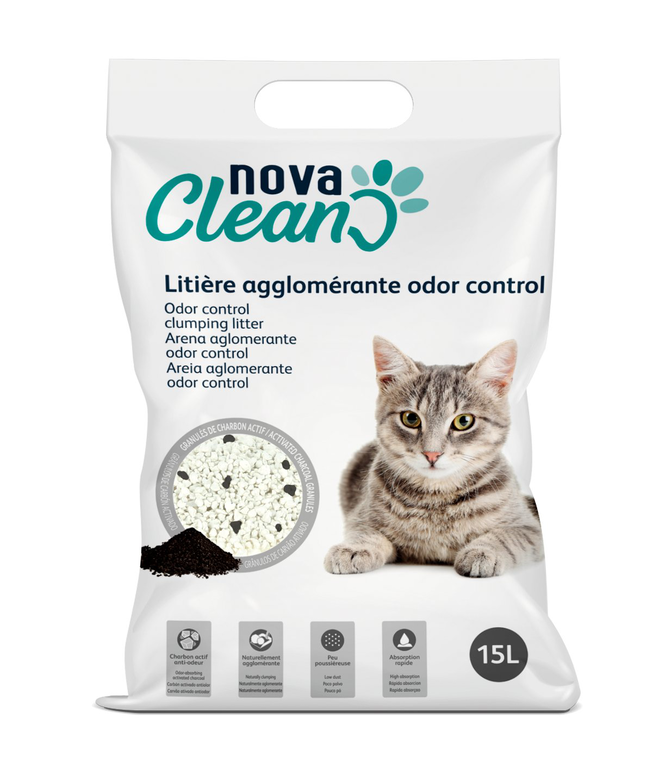 Nova Clean - Litière Agglomérante aux Granulés de Charbon Actif - 15L Image numéro 1 Nova Clean - Litière Agglomérante aux Granulés de Charbon Actif - 15L Image numéro 1