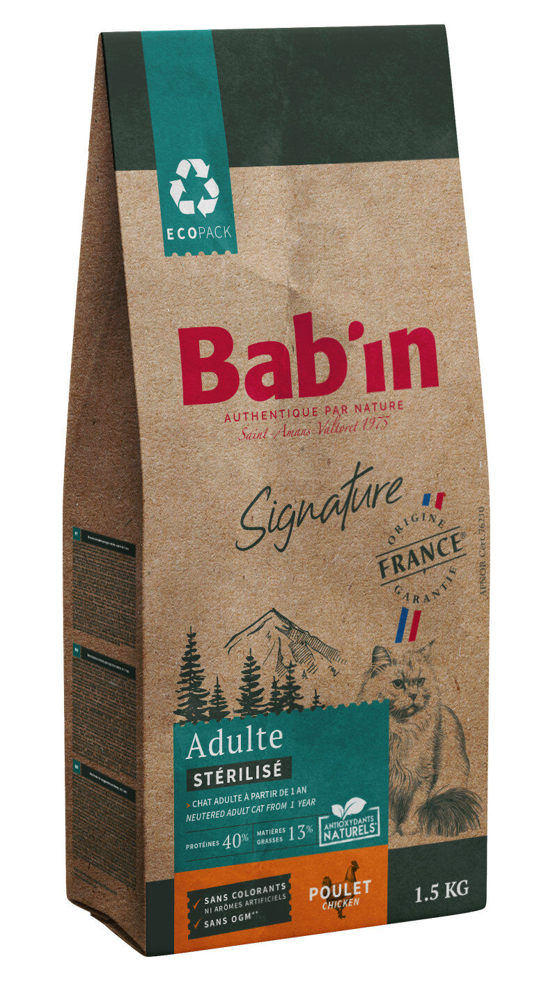 Bab'in - Croquettes Poulet pour Chats St&eacute;rilis&eacute;s - 1,5kg Image num&eacute;ro 1