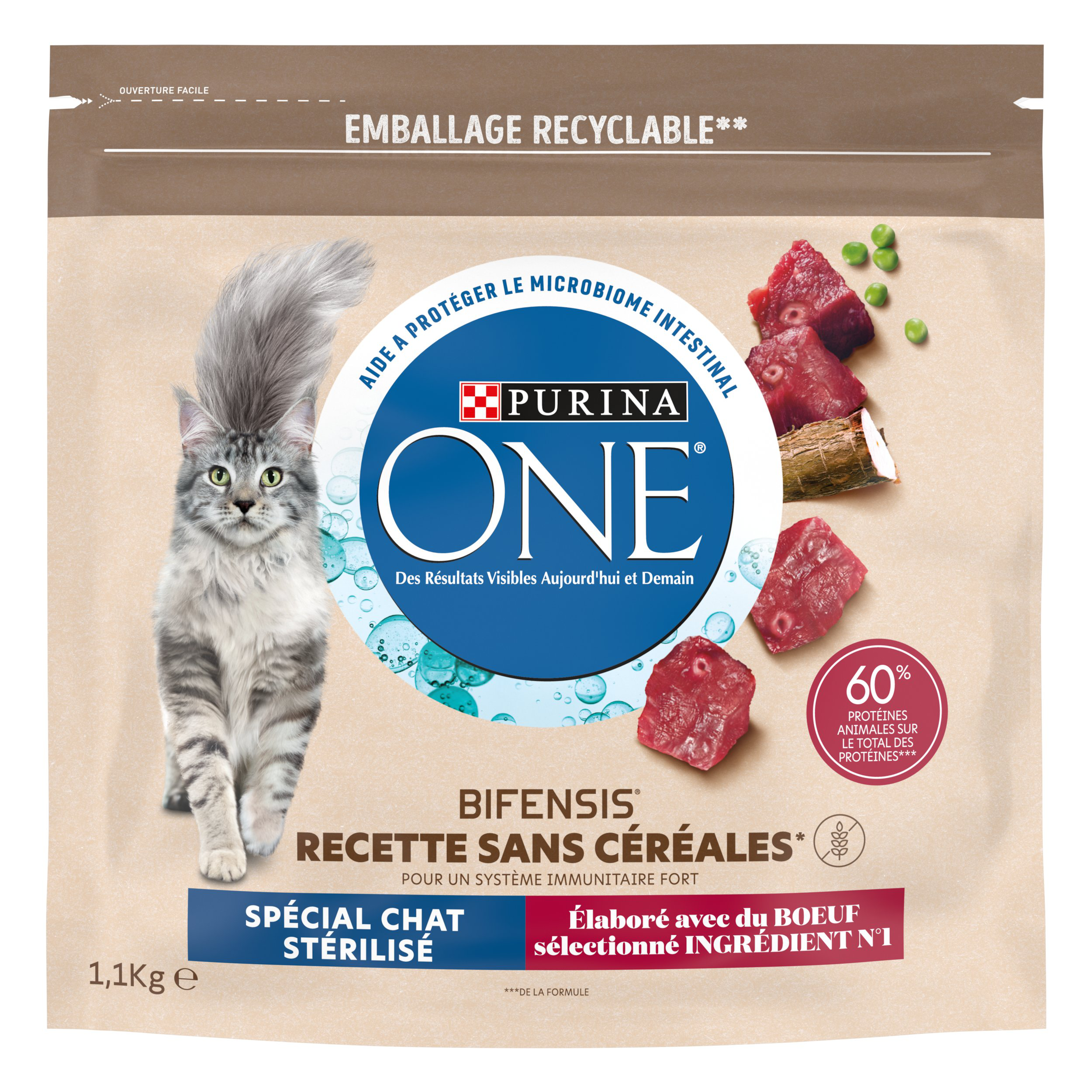 Purina One - Croquettes Adulte Sans C&eacute;r&eacute;ales B&oelig;uf pour chats adultes - 1,1kg Image num&eacute;ro 2