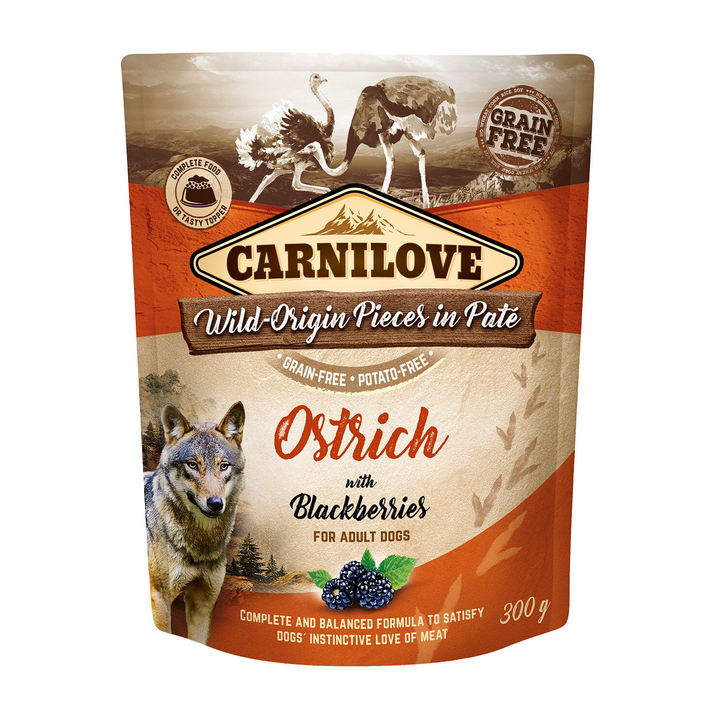 Carnilove - Sachet Fra&icirc;cheur Adulte Autruche et M&ucirc;res pour Chiens - 300g Image num&eacute;ro 1