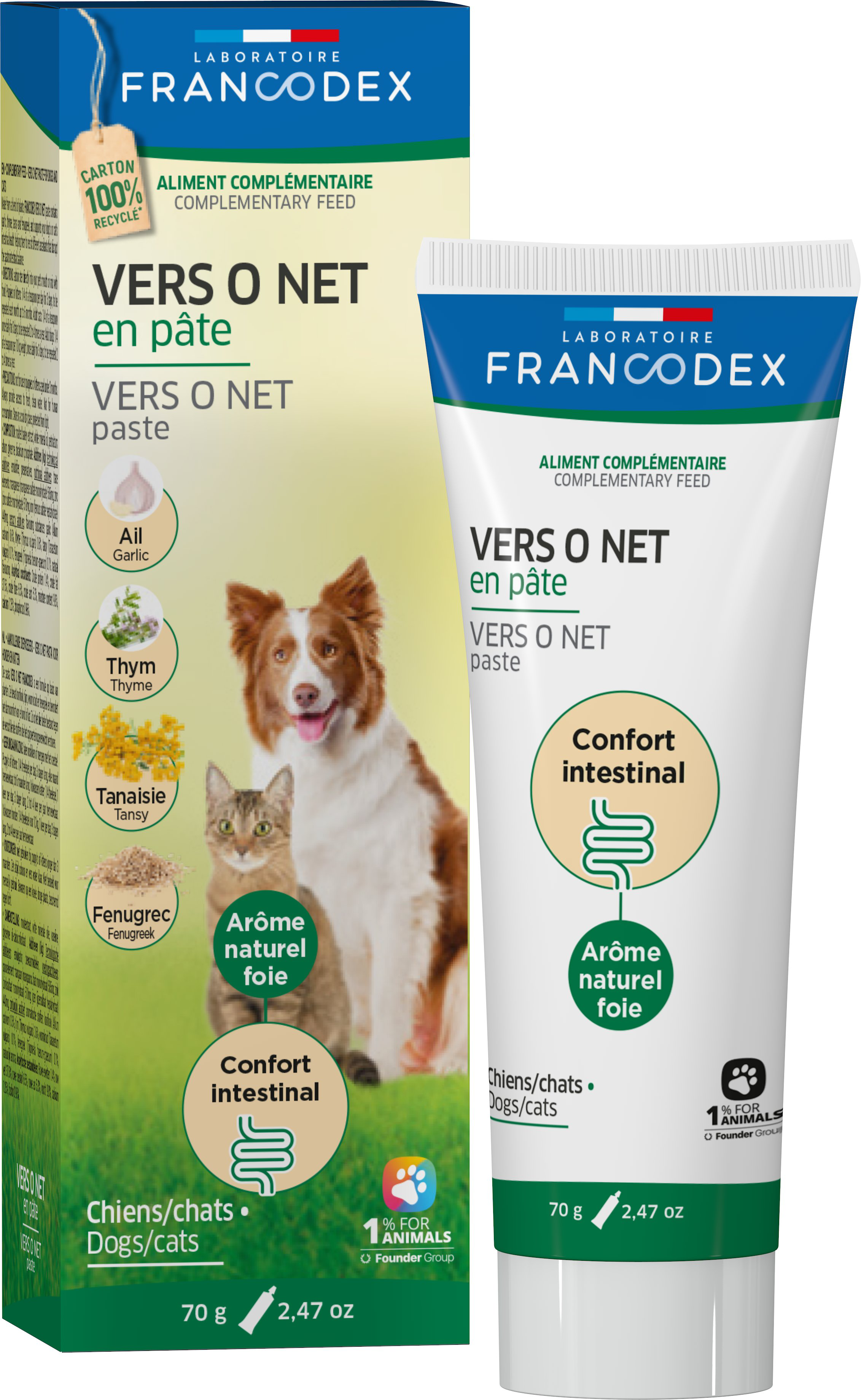 Francodex - Vers O Net en P&acirc;te Confort Intestinal pour Chiens et Chats - 70g Image num&eacute;ro 1