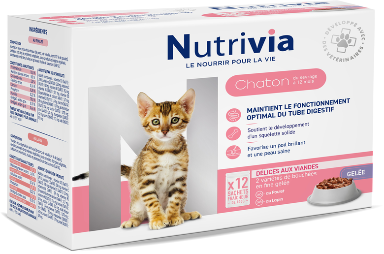 Nutrivia - Sachets en Gelée à la Viande pour Chatons - 12x100g Image numéro 1 Nutrivia - Sachets en Gelée à la Viande pour Chatons - 12x100g Image numéro 1