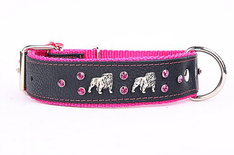 Yogipet - Collier Bulldog Cuir Crystal T65 48/58cm pour Chien - Noir/Rose image number null