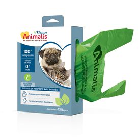 Animalis Nature - Sac de Propreté Biodégradable avec Poignée pour Chien et Chat - x120