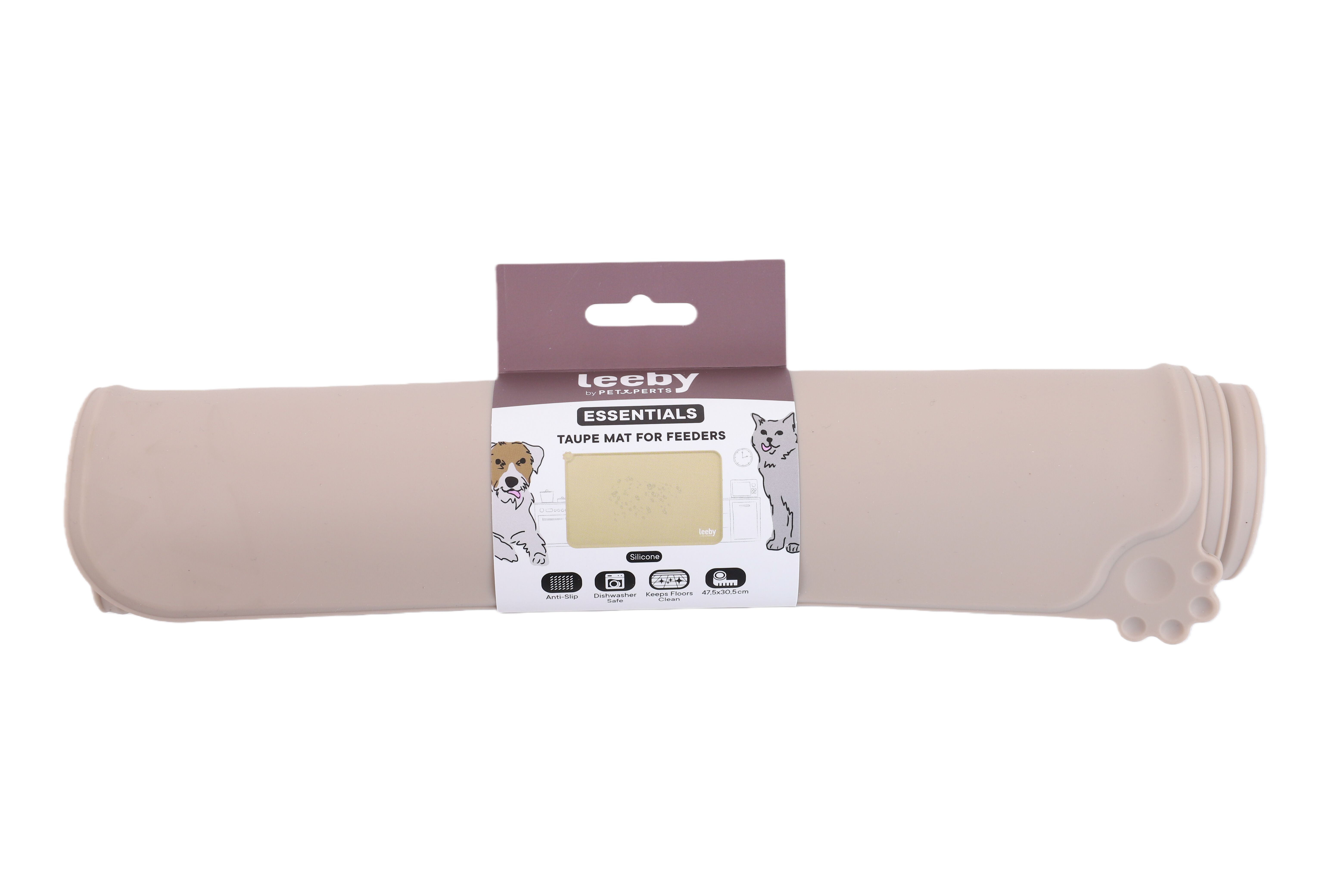 Leeby - Tapis pour gamelles en silicone Taupe pour Chiens - 47,5&times;30,5cm Image num&eacute;ro 4