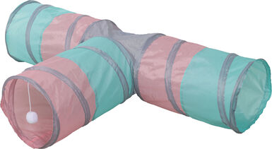 Kerbl - Tunnel Triangle Turquoise Rose et Gris pour Chats - Ø25x80x50cm