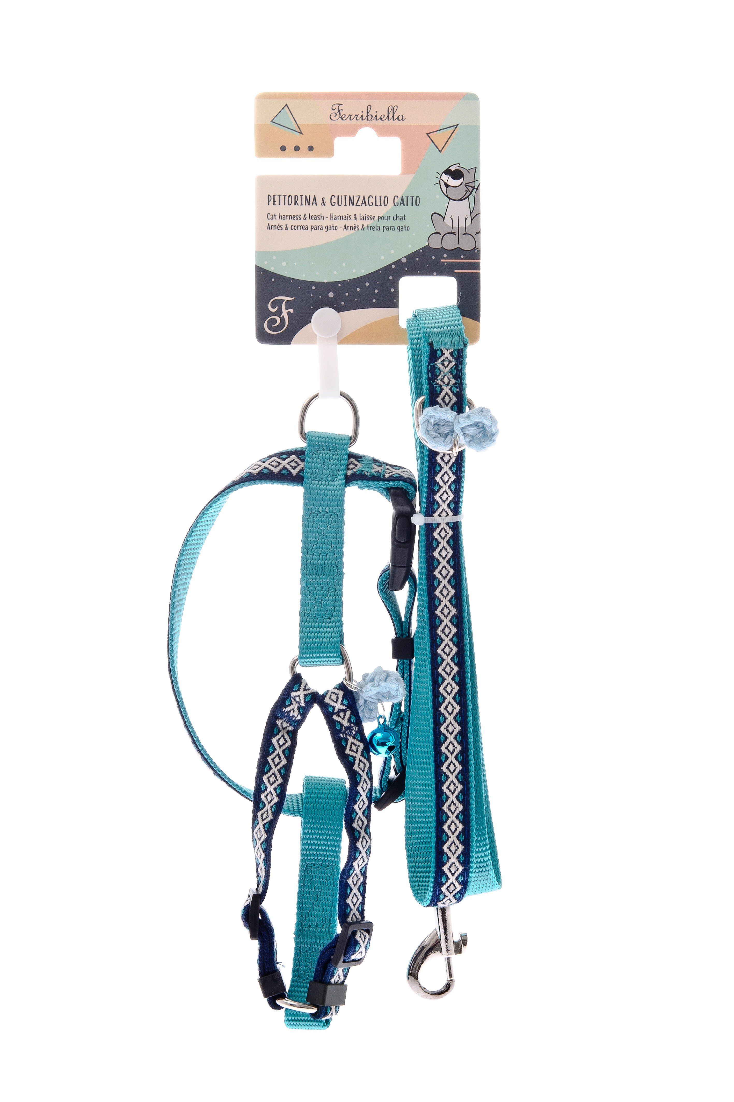 Ferribiella - Ensemble Laisse + Harnais R&eacute;glable Bleu pour Chats - L Image num&eacute;ro 6