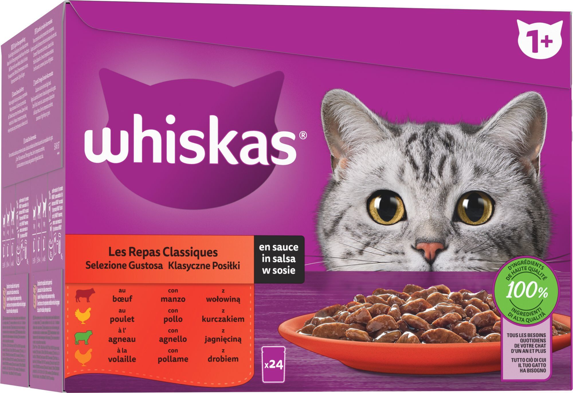 Whiskas - Sachets Repas Classiques en Sauce &agrave; la Viande pour Chats - 24x85g Image num&eacute;ro 1