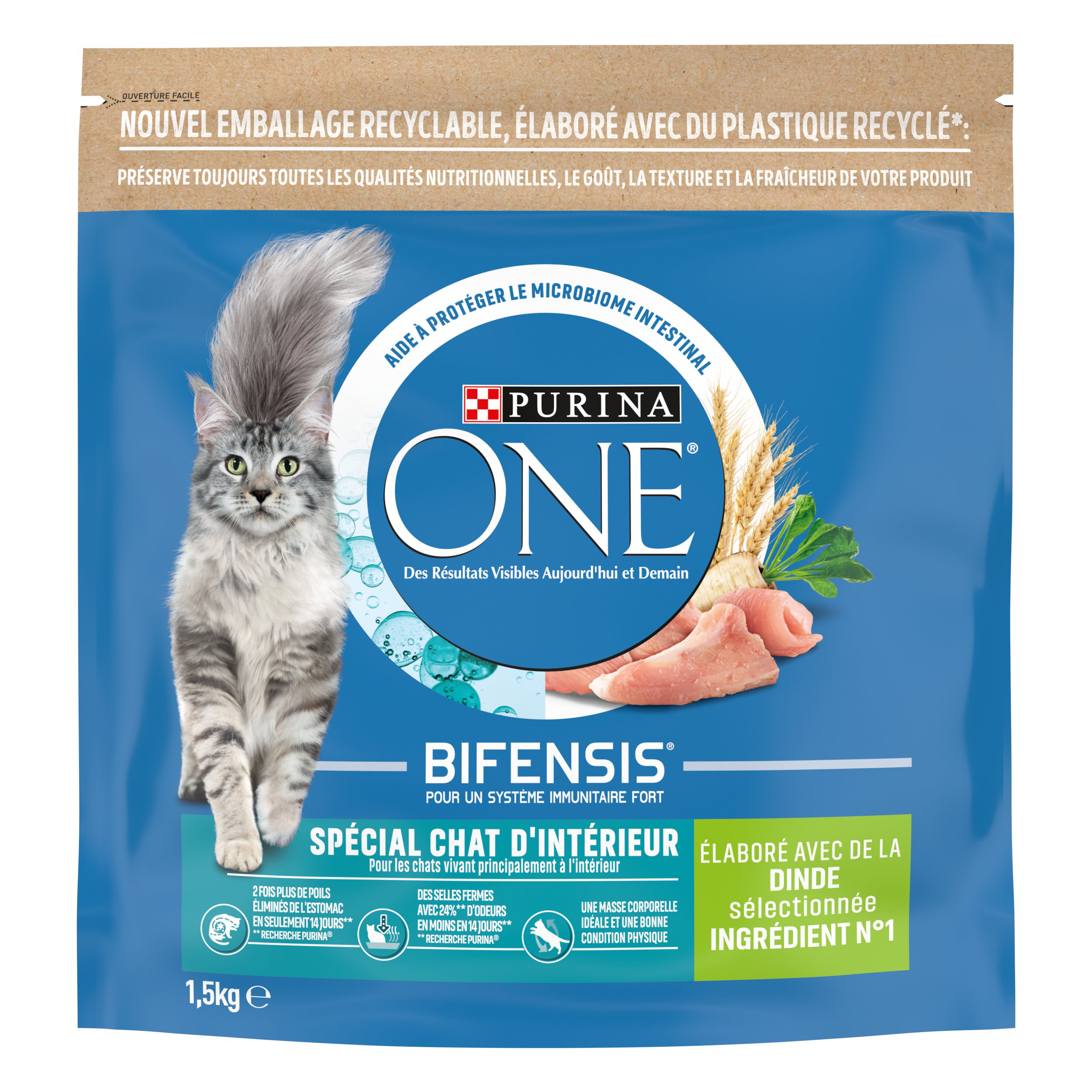 Purina One - Croquettes &agrave; la Dinde et C&eacute;r&eacute;ales pour Chat Adulte d'Int&eacute;rieur - 1,5Kg Image num&eacute;ro 1