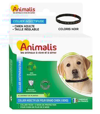Animalis - Collier Antiparasitaire Noir pour Grand Chien - 75cm