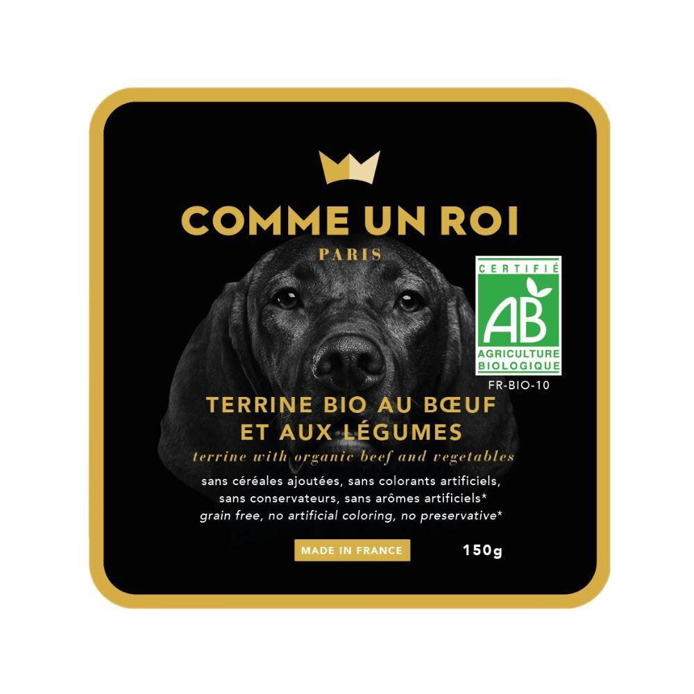 Comme Un Roi - Terrine Bio au Boeuf et aux L&eacute;gumes pour Chien - 150g Image num&eacute;ro 1