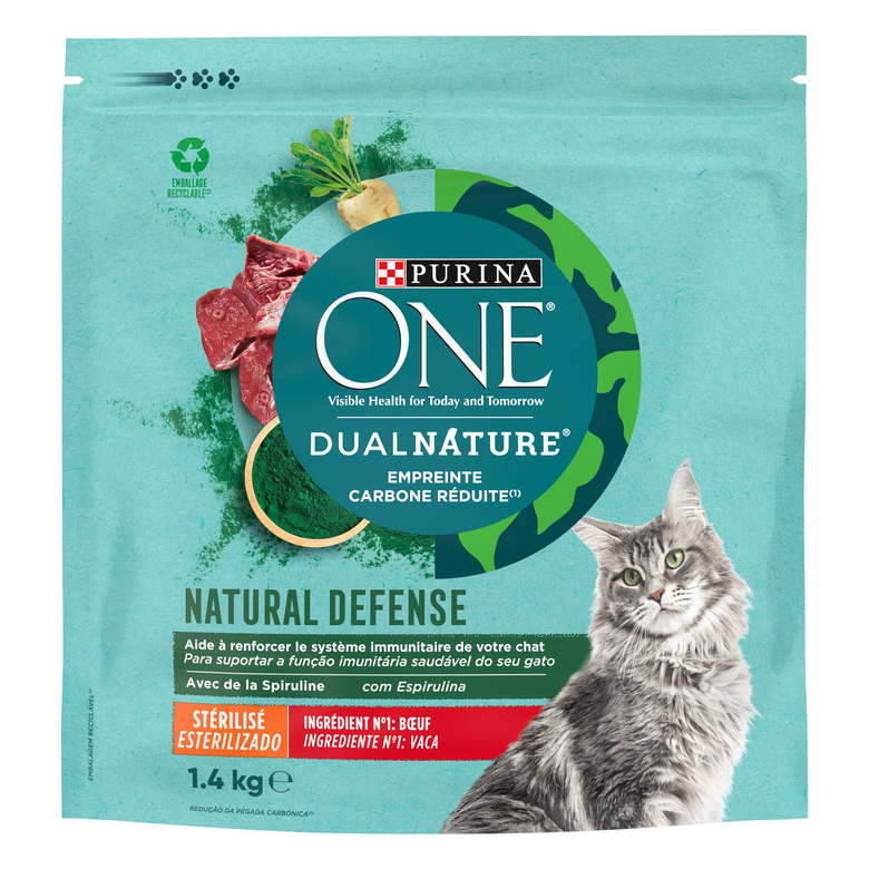 Purina One - Croquettes DUALNATURE Chat Stérilisé Spiruline Bœuf - 1,4kg Image numéro 1 Purina One - Croquettes DUALNATURE Chat Stérilisé Spiruline Bœuf - 1,4kg Image numéro 1
