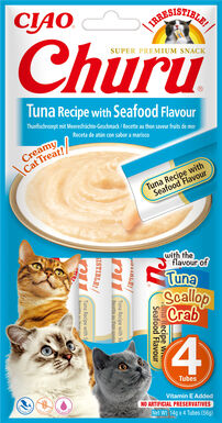 Inaba - Friandises Churu Recette Thon et Fruits de Mer pour Chats - 4x14g