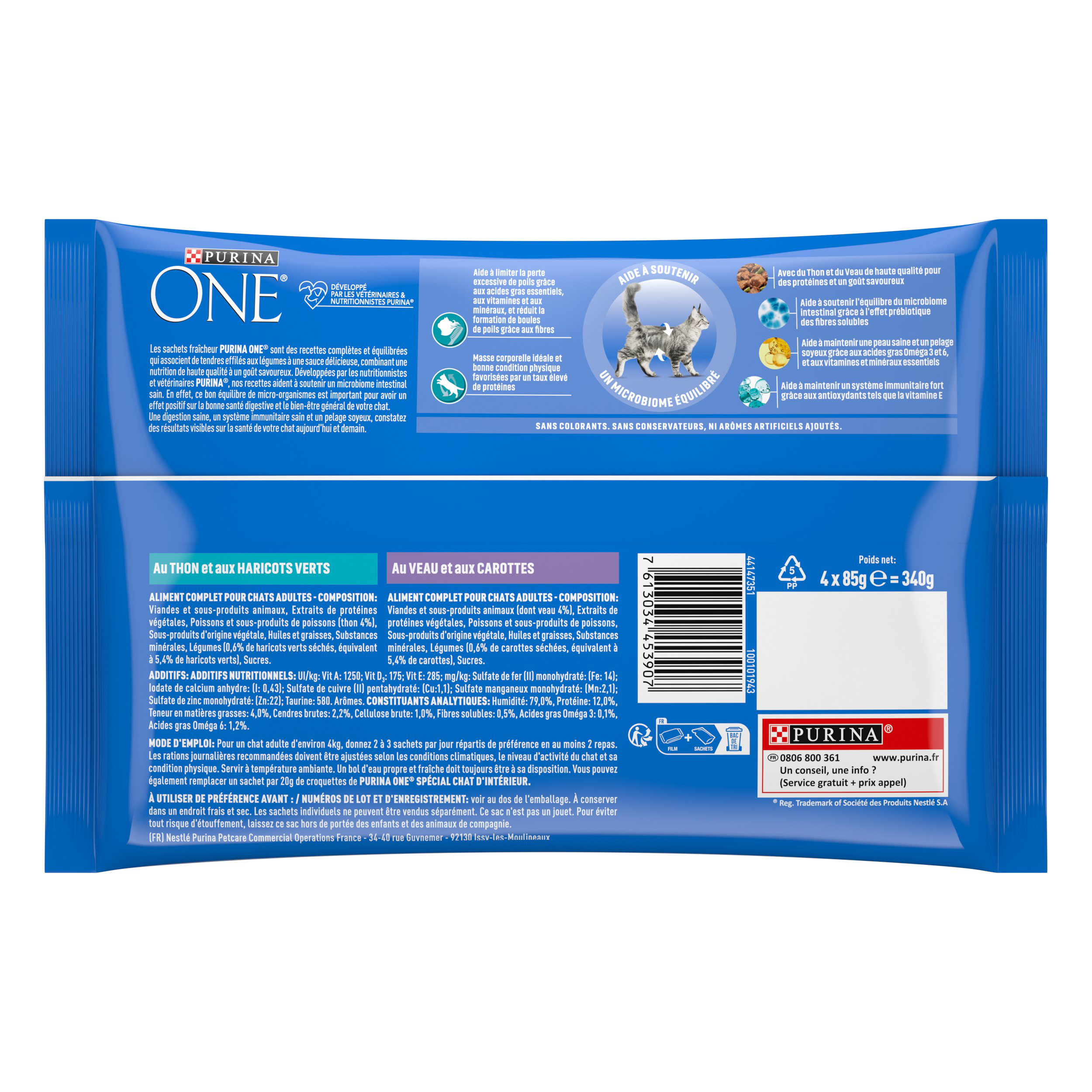 PURINA ONE - Sachets fra&icirc;cheurs Thon et Veau pour Chats d'int&eacute;rieur - 4x85g Image num&eacute;ro 2