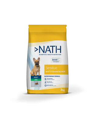 Nath - Croquettes Mini Adult Sensitive au Poisson et Saumon pour Chien - 3Kg
