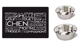 Anka - Set 2 Gamelles Inox + Tapis Aimanté pour Chiens - Ø20cm/16,5cm