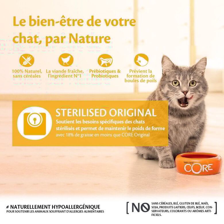 Wellness CORE - Croquettes Sterilised Poulet et Dinde pour Chat - 1,75Kg Image numéro 2 Wellness CORE - Croquettes Sterilised Poulet et Dinde pour Chat - 1,75Kg Image numéro 2