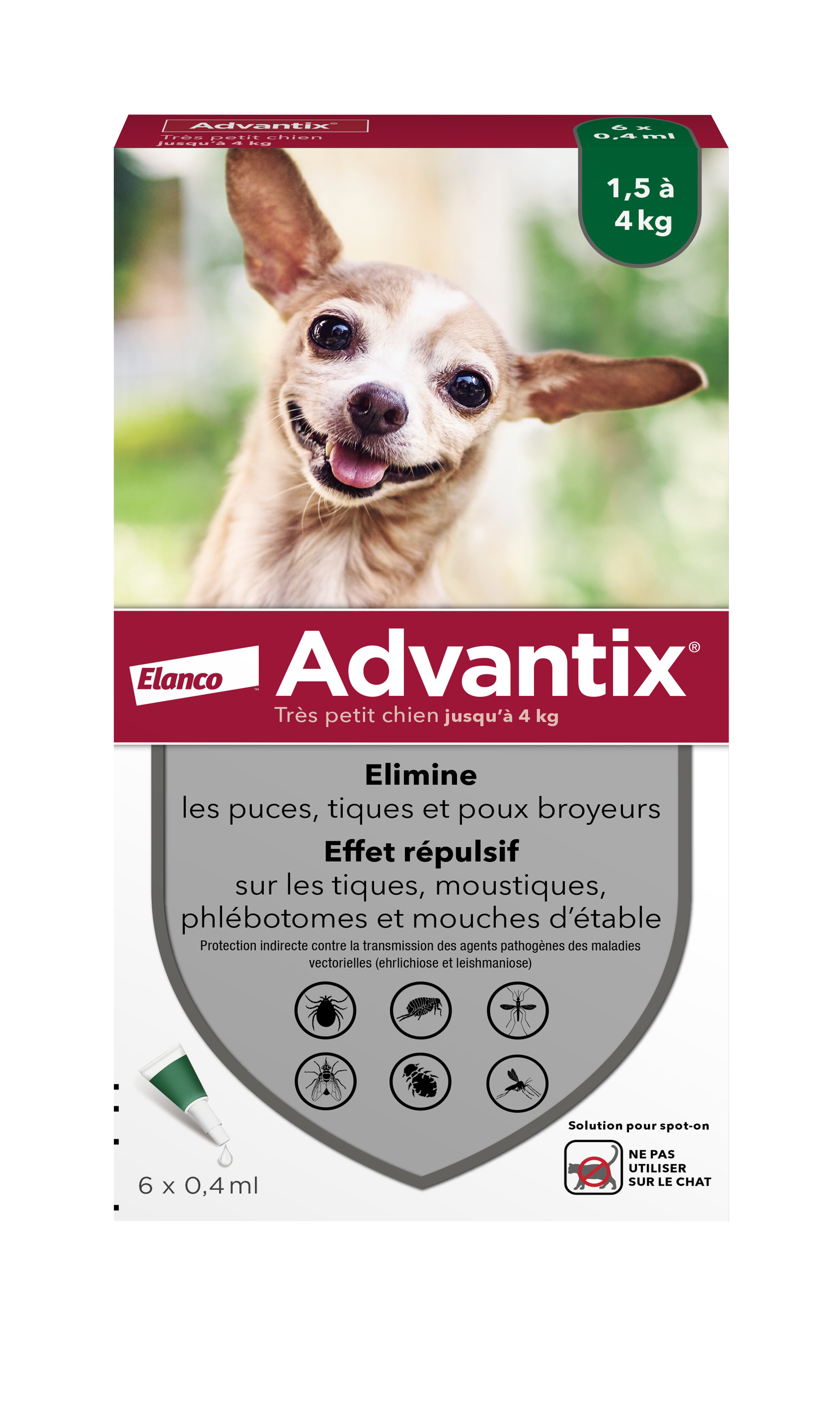 Advantix - Antiparasitaire 1,5 &agrave; 4 Kg pour Tr&egrave;s Petit Chien - 6x0,4ml Image num&eacute;ro 1