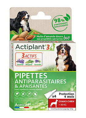 ActiPlant'3 - Pipettes Antiparasitaires et Apaisantes Bio pour Grand Chien - x3