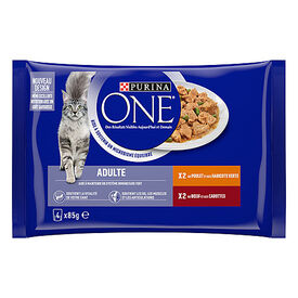 PURINA ONE - Sachets fraîcheurs Poulet et Boeuf pour Chats - 4x85g