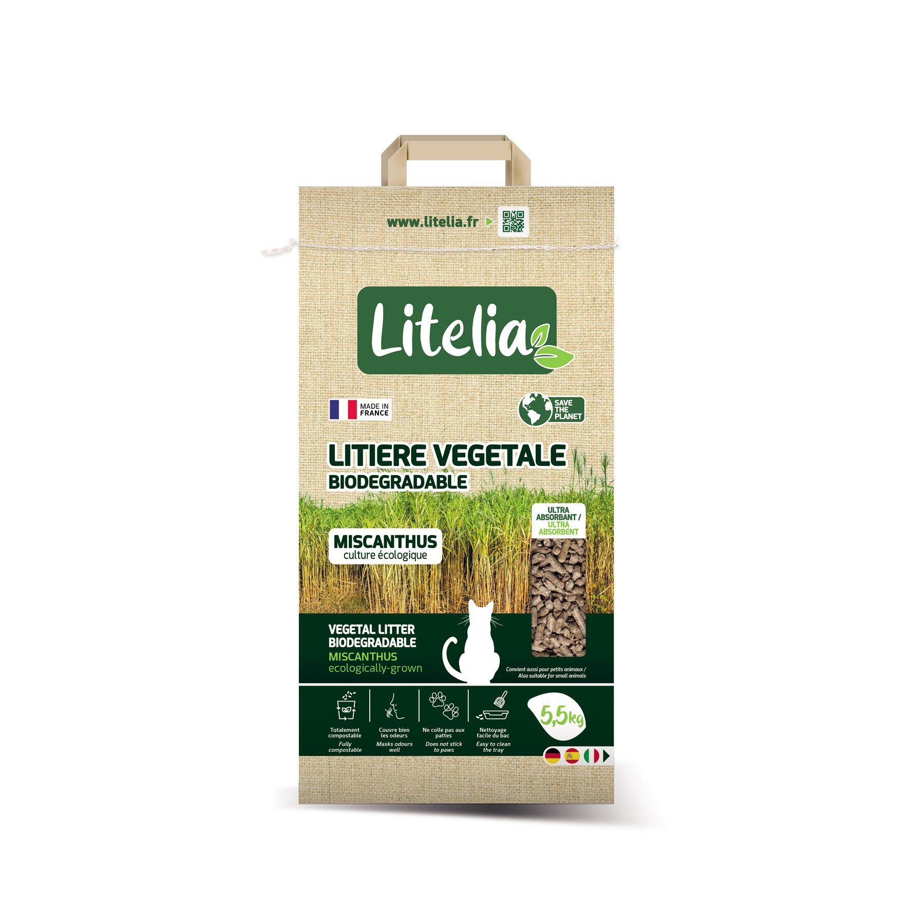 Litelia - Liti&egrave;re V&eacute;g&eacute;tale en Granul&eacute;s de Miscanthus pour Chats - 5,5Kg Image num&eacute;ro 1