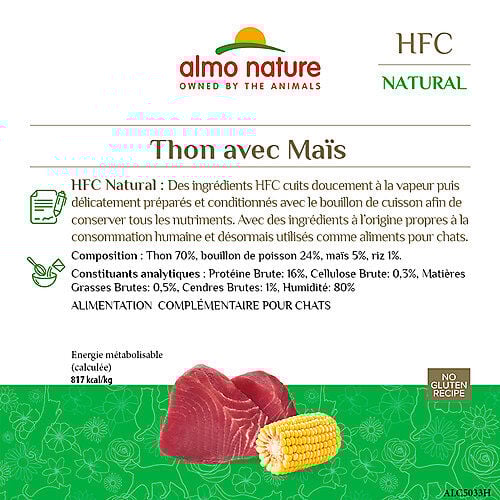 Almo Nature - P&acirc;t&eacute;e en Bo&icirc;te HFC Natural Thon et Ma&iuml;s pour Chat - 70g Image num&eacute;ro 3
