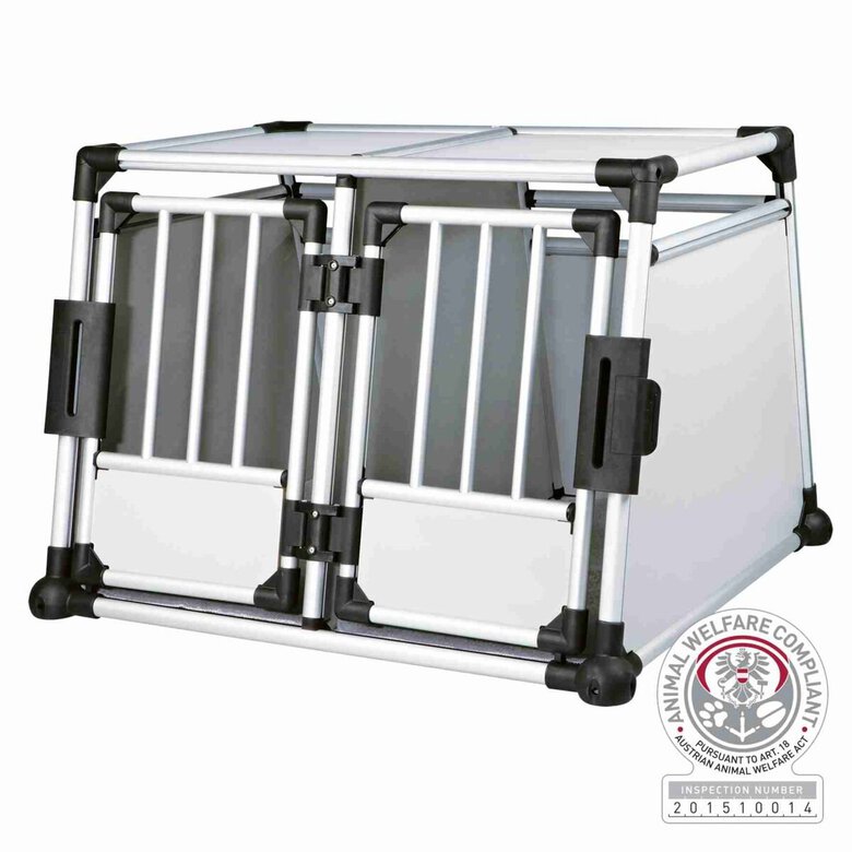 Trixie - Box de Transport Double en Aluminium Argent/Gris Clair - M/L : 93 x 64 x 88 cm Image numéro 1 Trixie - Box de Transport Double en Aluminium Argent/Gris Clair - M/L : 93 x 64 x 88 cm Image numéro 1