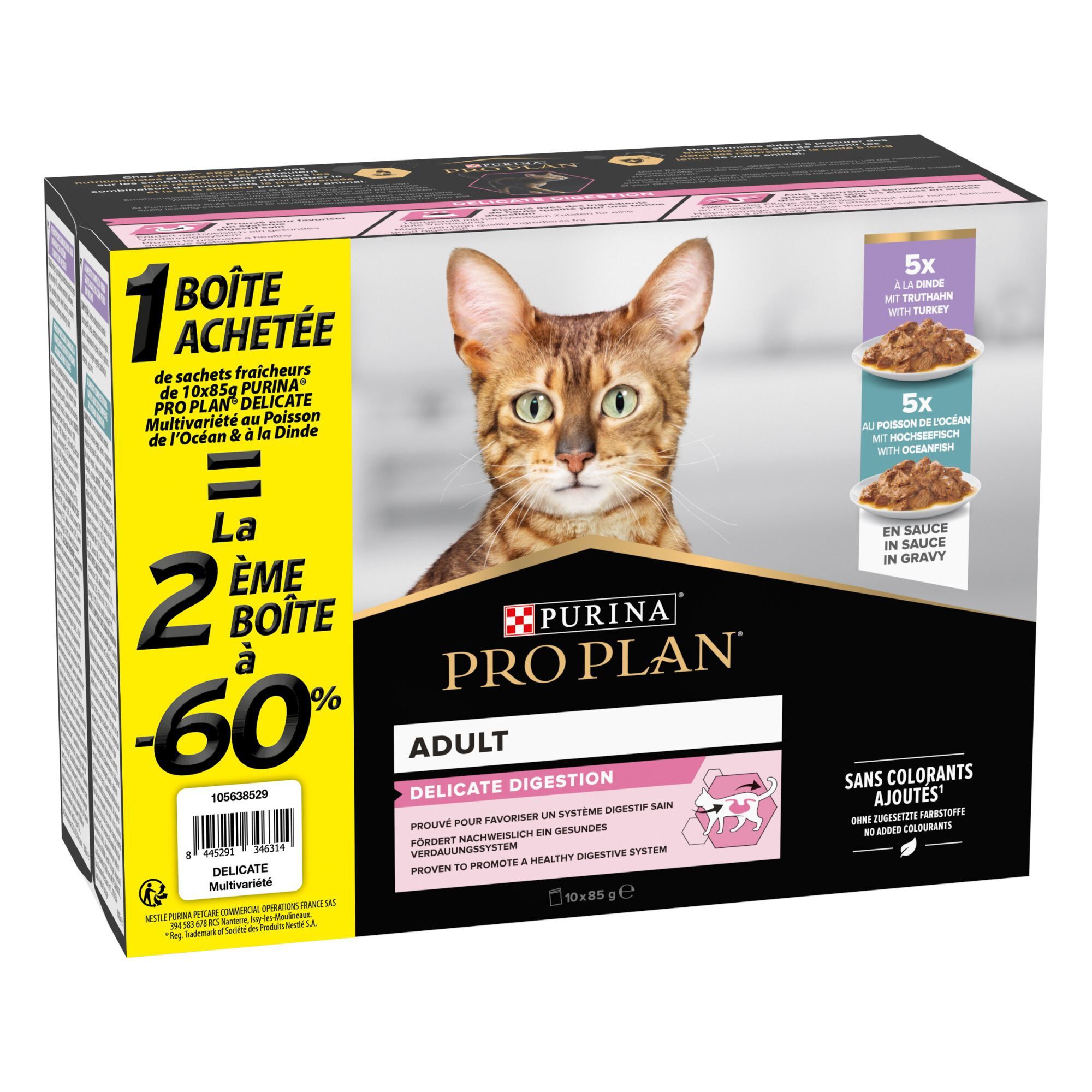 Pro Plan - Pochons Adulte Delicate Digestion Dinde Poisson Sauce - 10x85g la 2&egrave;me &agrave; -60% Image num&eacute;ro 1