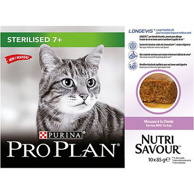 Pro Plan - Pâtée en Mousse Sterilised 7+ NutriSavour à la Dinde pour Chat - 10x85g