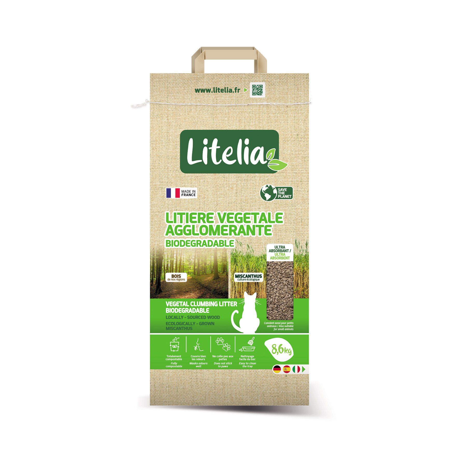 Litelia - Liti&egrave;re V&eacute;g&eacute;tale Agglom&eacute;rante Biod&eacute;gradable pour Chats Image num&eacute;ro 2