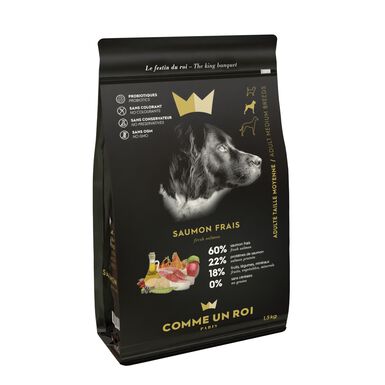 Comme Un Roi - Croquettes Adulte au Saumon Frais pour Chien de Moyenne Taille