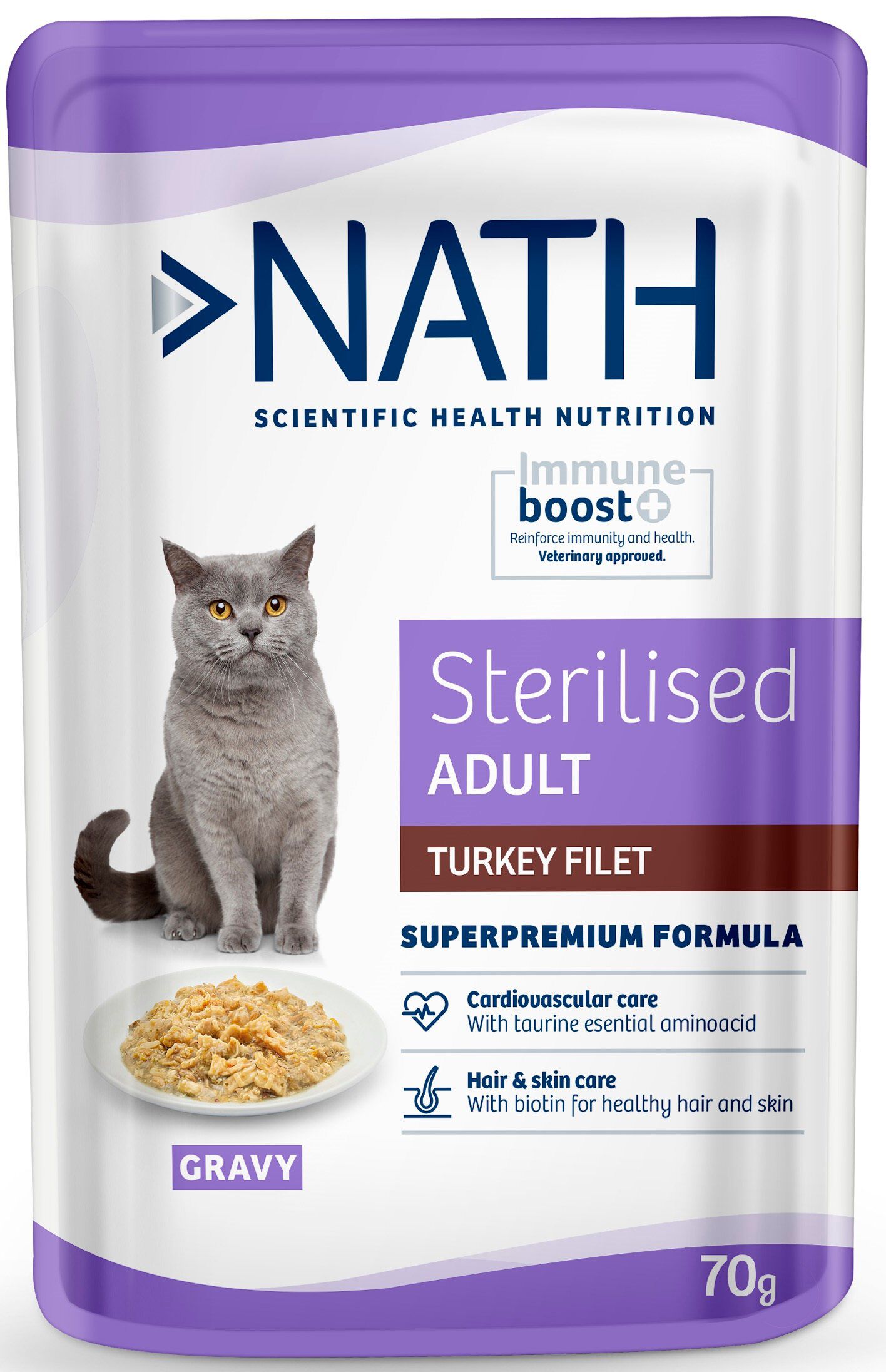 Nath - P&acirc;t&eacute;e Adult Sterilised en sauce &agrave; la dinde pour Chats - 70g Image num&eacute;ro 1