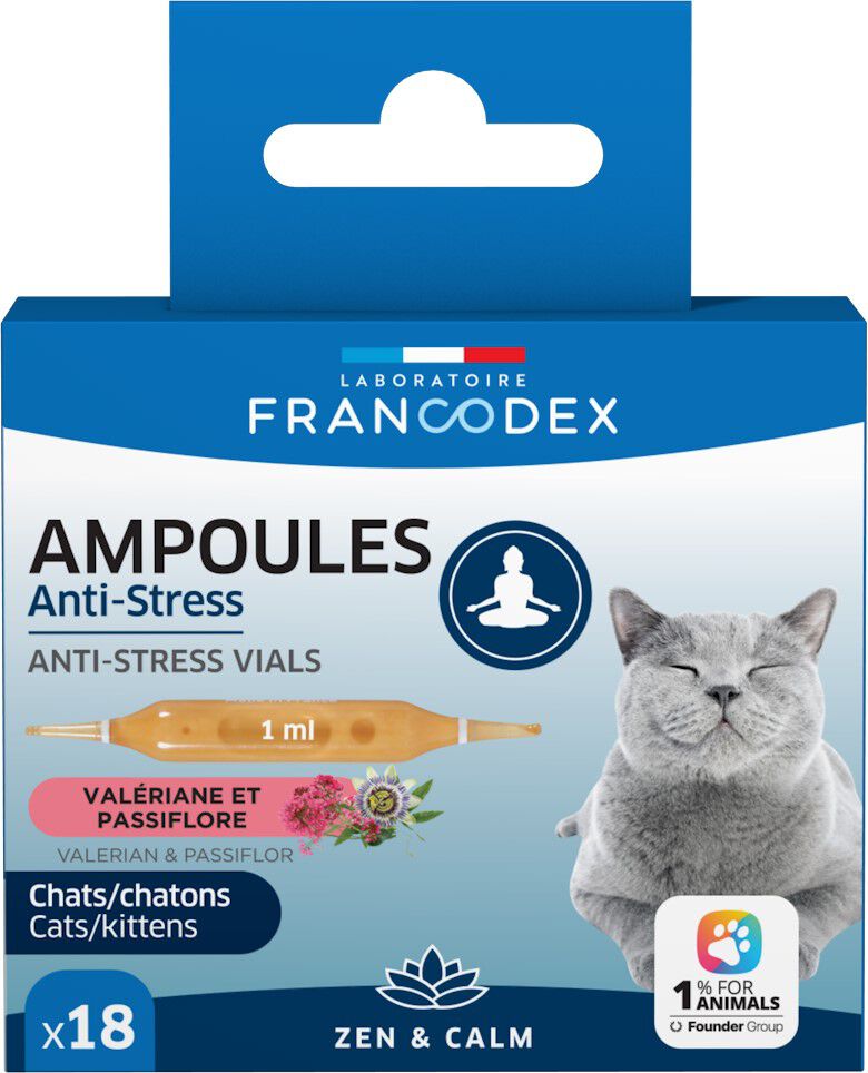 Francodex - Ampoules Anti-Stress Zen & Calme pour Chats et Chatons - 18x1ml Image num&eacute;ro 1