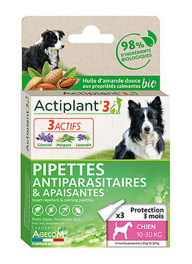 ActiPlant'3 - Pipettes Antiparasitaires et Apaisantes Bio pour Chien de Moyenne Taille - x3