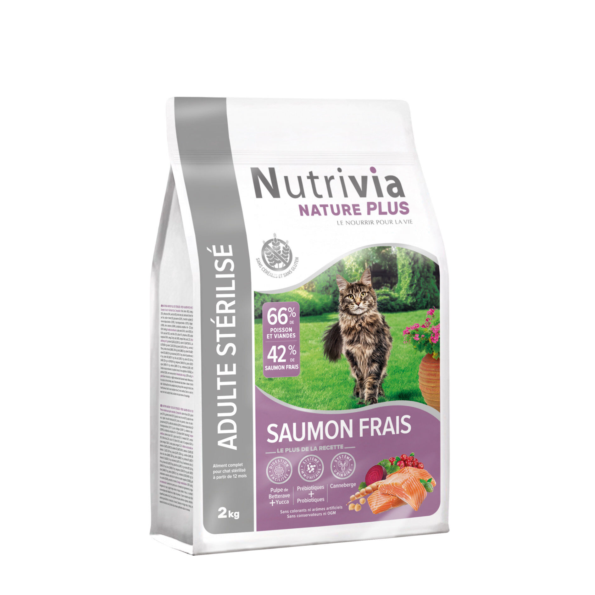 Nutrivia Nature Plus - Croquettes Naturelles au Saumon pour Chats St&eacute;rilis&eacute;s - 2kg Image num&eacute;ro 2
