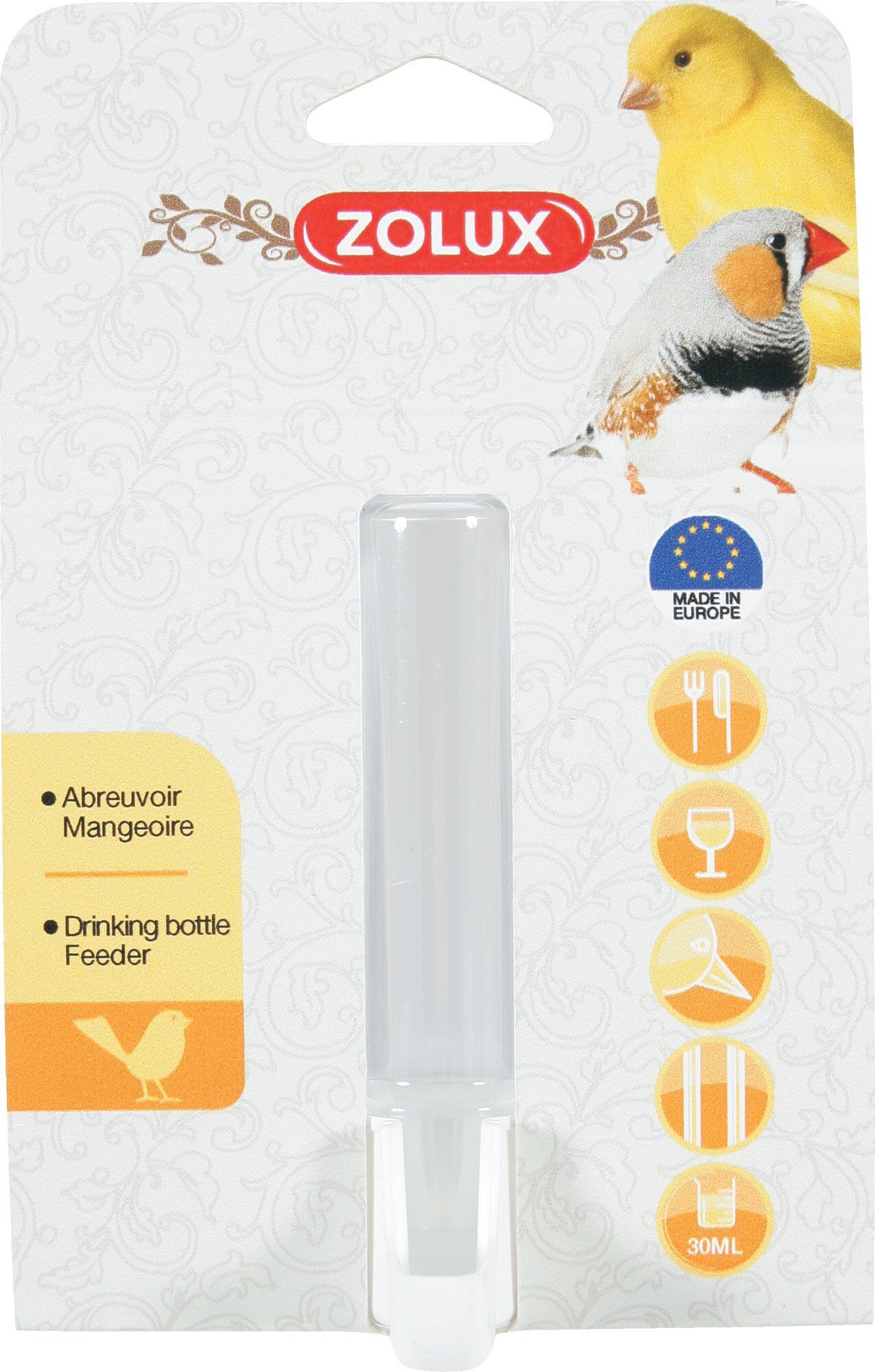 Zolux - Abreuvoir 2 en1 pour Oiseaux &agrave; Bec droit - 30ml Image num&eacute;ro 1
