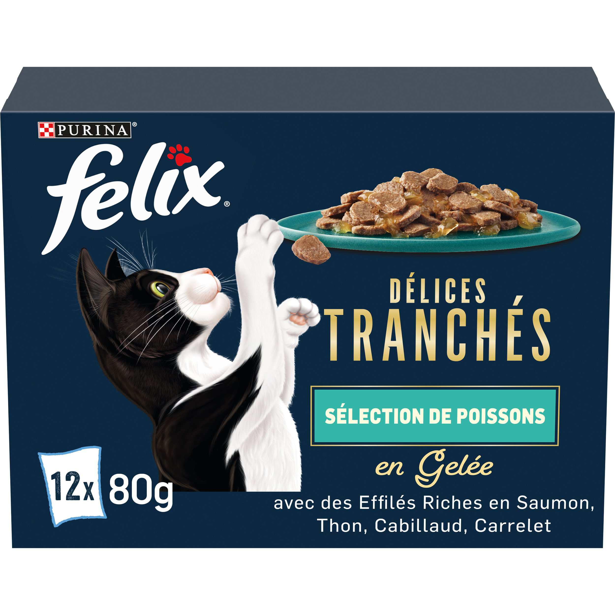 FELIX - Sachets Fra&icirc;cheur D&eacute;lices Tranch&eacute;s en Gel&eacute;e S&eacute;lection Poissons pour chats adultes - 12x80g Image num&eacute;ro 5